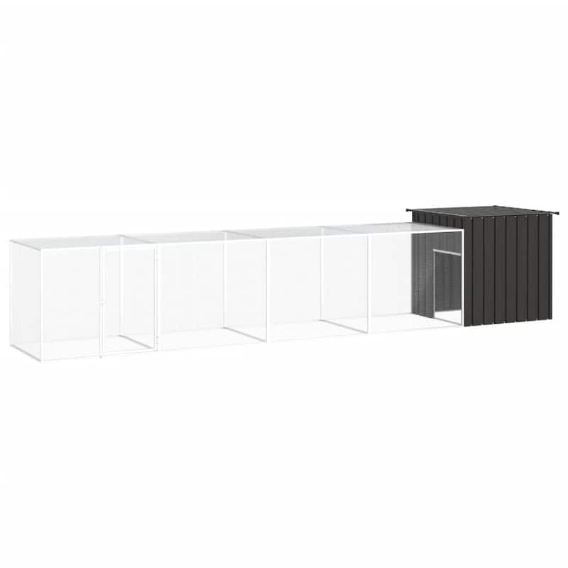 vidaXL Chicken Coop Multipurpose Chicken House with Mesh Cage Galvanized Steel - 196.9" x 35.8" x 39.4" - Anthracite
