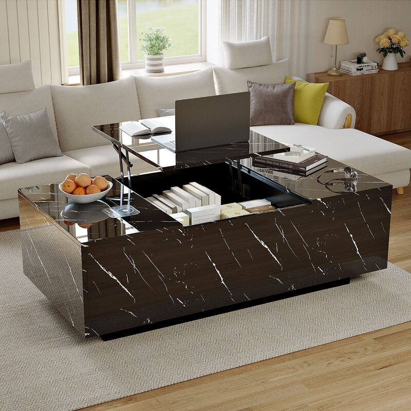 47.2" LED Lift Top Coffee Table with Wireless Charging & Bluetooth Speaker, Smart Storage Drawer, RGB Lights