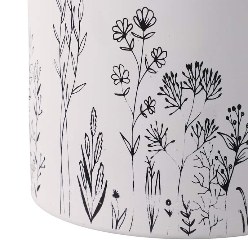 Terracotta Planters Botanical Illustration (Set of 2) - 9", 6" White - 8" x 8" x 8"
