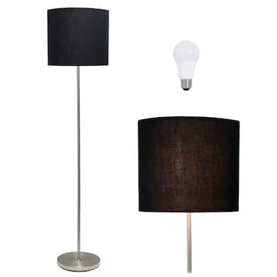 Simple Designs 57" Traditional Brushed Nickel Stick Floor Lamp, With LED Bulb Included