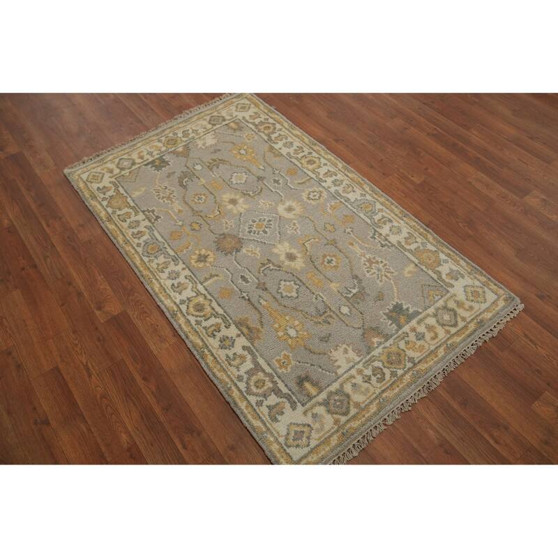 Earth Tone Wool Oushak Indian Rug, Transitional Handmade Carpet - 4' 10'' X 3' 0''