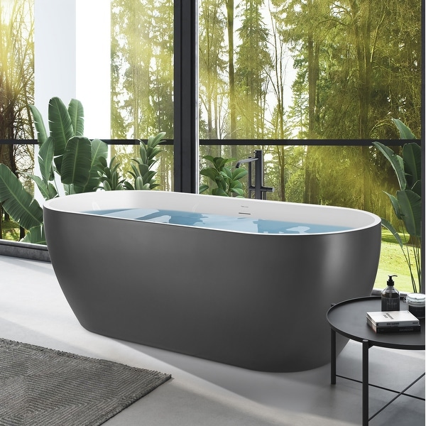Mokleba 59" Grey Acrylic Freestanding-Soaking Bathtub