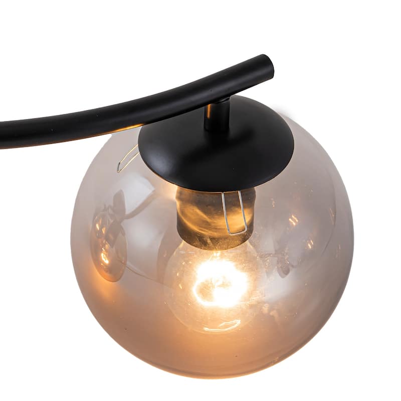 4 Lights Linear Metal Flush Mount Ceiling Light with Smoky and Amber Glass Globes - Dia.31.89-in