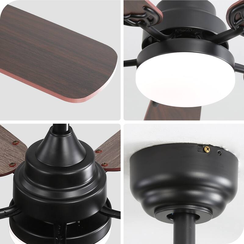 Sofucor 52 Inch Ceiling Fan,5 Dual Finish Plywood Blades,Reversible DC Motor,Remote Control,LED Light,Farmhouse