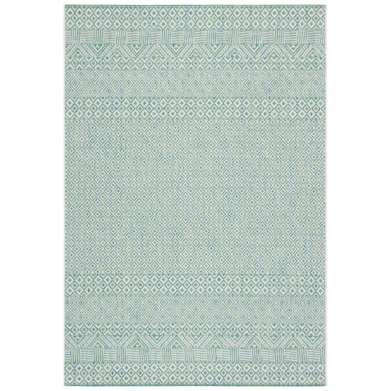 SAFAVIEH Courtyard Leonara Indoor/Outdoor Waterproof Patio Backyard Rug - 4' Square - Ivory/Green