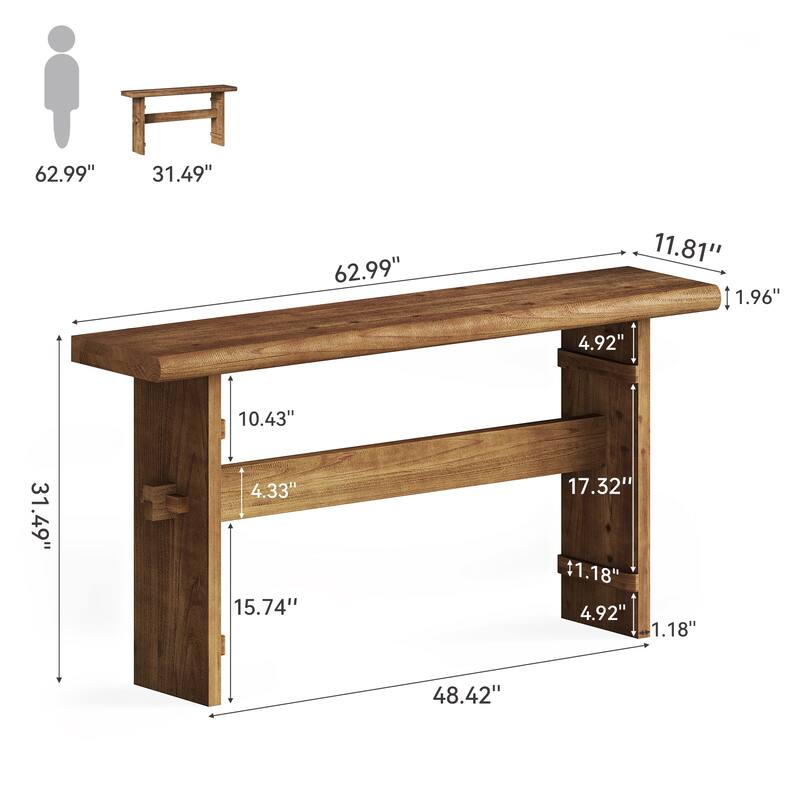 63-Inch Long Solid Wood Console Table for Entryway, Foyer, Hallway, Living Room