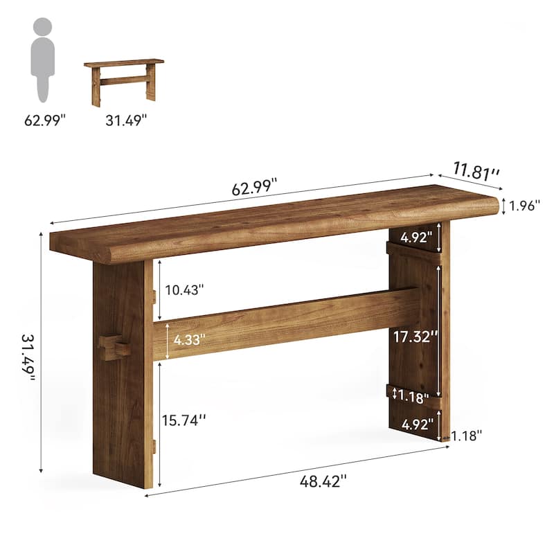 63 Inch Solid Wood Console Table for Entryway - 63" L x 11.8" W x 31.5" H