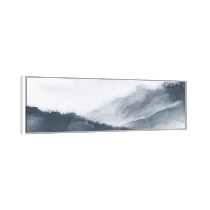 iCanvas "Misty mountains in gray watercolor - Panoramic" by Nouveau Prints Framed Canvas Print - 24x72 - White