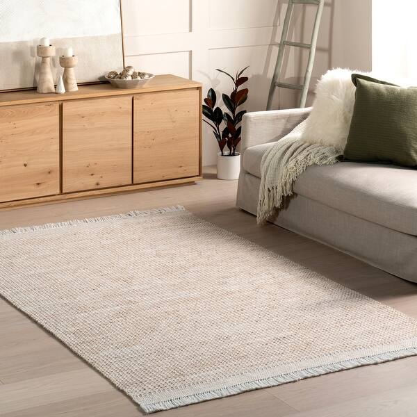 slide 2 of 19, Nuloom Catherine Solid Farmhouse Fringe Area Rug 2' x 3' - Beige