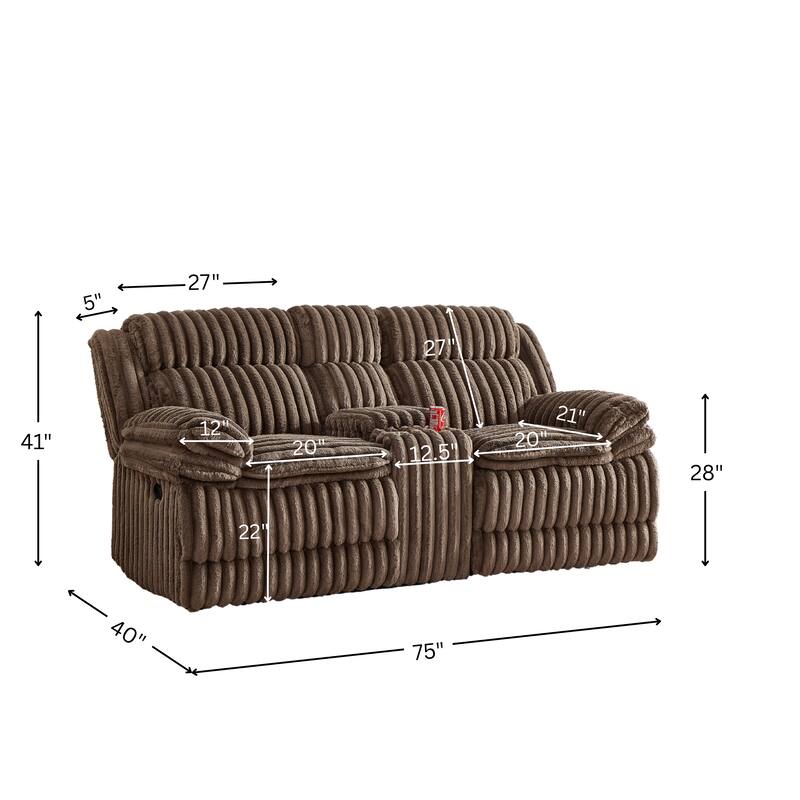 Roundhill Furniture Ardello Manual Reclining Loveseat with Wide-Wale Corduroy Upholstery and Storage Console, Chocolate