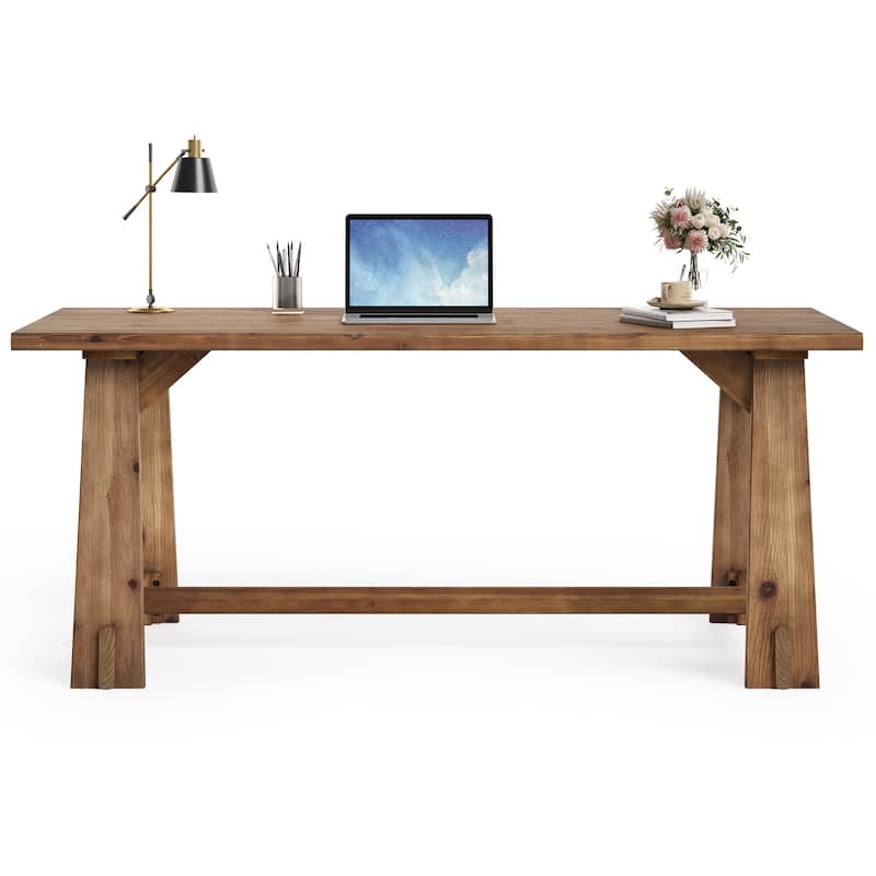 63" Solid Wood Office Desk, Farmhouse Executive Computer Desk