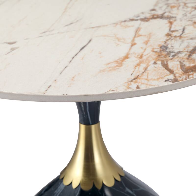 Oslo Round Side Table 18-Inch Sintered Stone Tabletop Side Table with Stainless Steel Pedestal Base