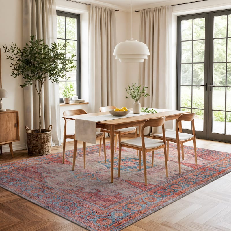 World Rug Gallery Vintage Bohemian Machine Washable Non Slip Area Rug