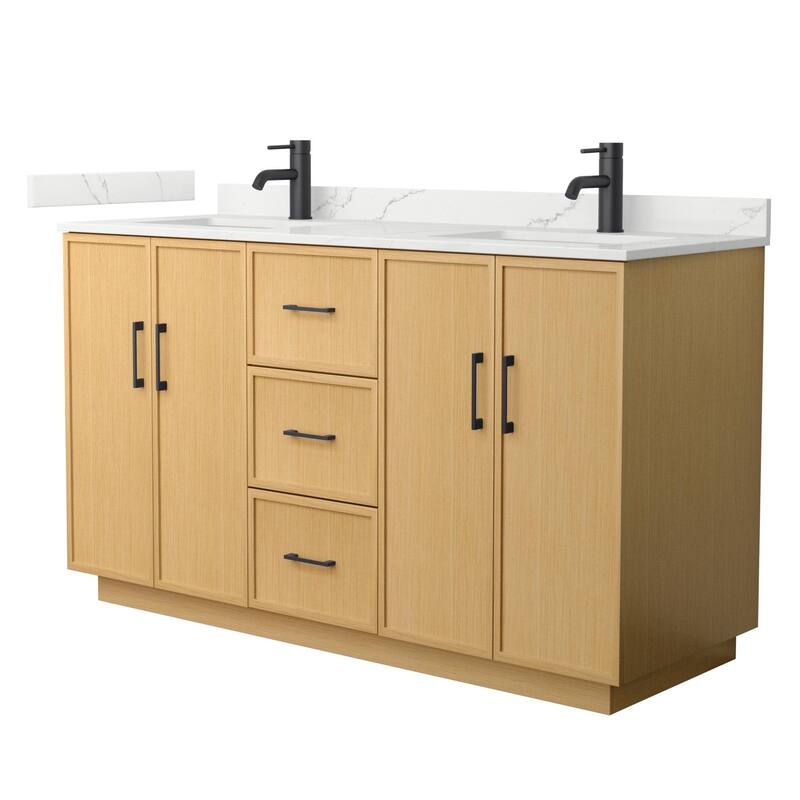 Wyndham Collection WCH7474-60D-QTZ-UNSMXX Elan TK 60" Free Standing - Light Oak / Giotto Quartz Top / Matte Black