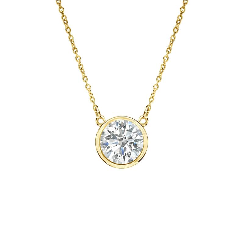 Auriya 1/3ctw Round Solitaire Diamond Necklace 14k Gold Bezel-set - 4.4mm (I-J, SI1-SI2)