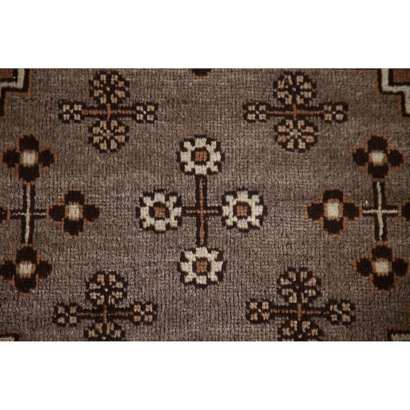 Geometric Brown Bakhtiari Persian Vintage Rug Handmade Wool Carpet - 6'5"x 9'11"