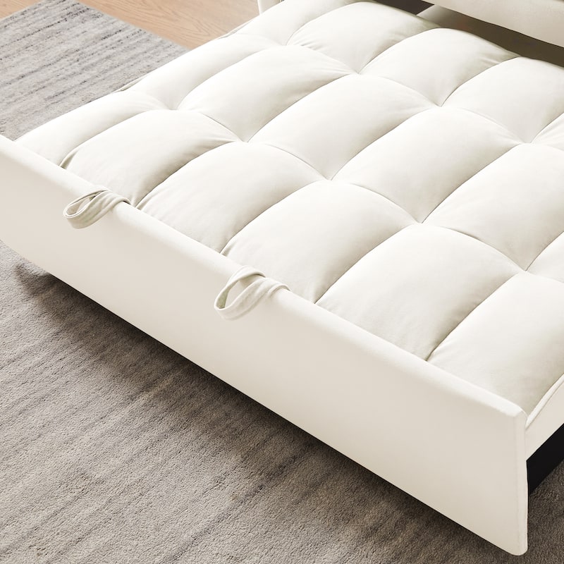 Beige+White Modern 55.1" 3 in 1 Convertible Loveseat Sofa Bed with Adjustable Back and Storage Bag for Living Room