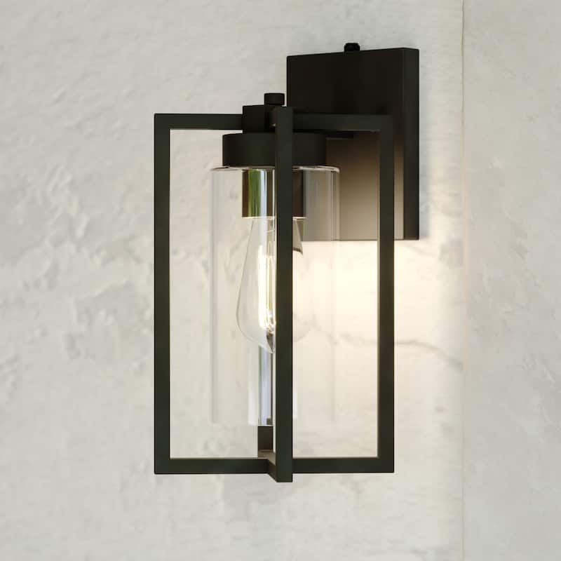 Kilbourne 1 Light Black Dusk to Dawn Outdoor Wall Lantern Clear Glass - 5.5-in W x 13-in H x 7-in D - Textured Black - 5.5-in W x 13-in H x 7-in D