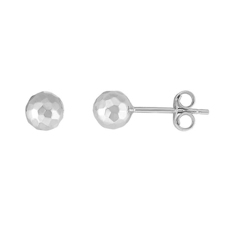 Curata 14k White Gold 5mm Sparkle Cut Ball Post Earrings