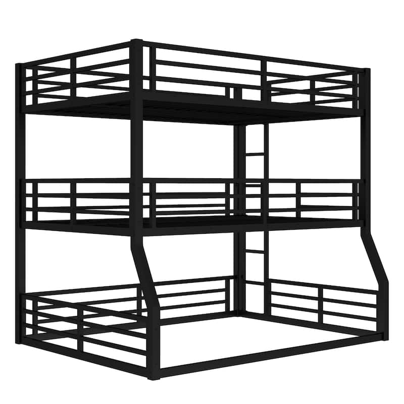 Metal Triple Bunk Bed: Heavy-duty Frame with Safety Guardrails & Noise-reduced Design – Sturdy, Space-saving, Family Bedrooms