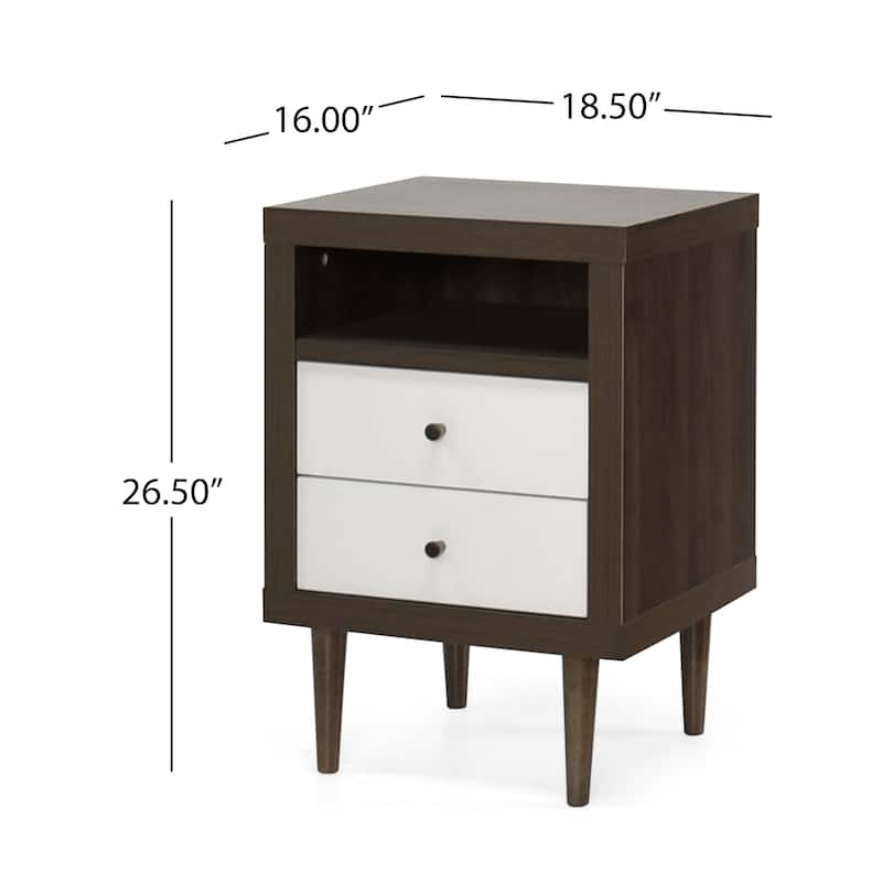Mid-Century Nightstand with Splayed Legs and Dual Drawers