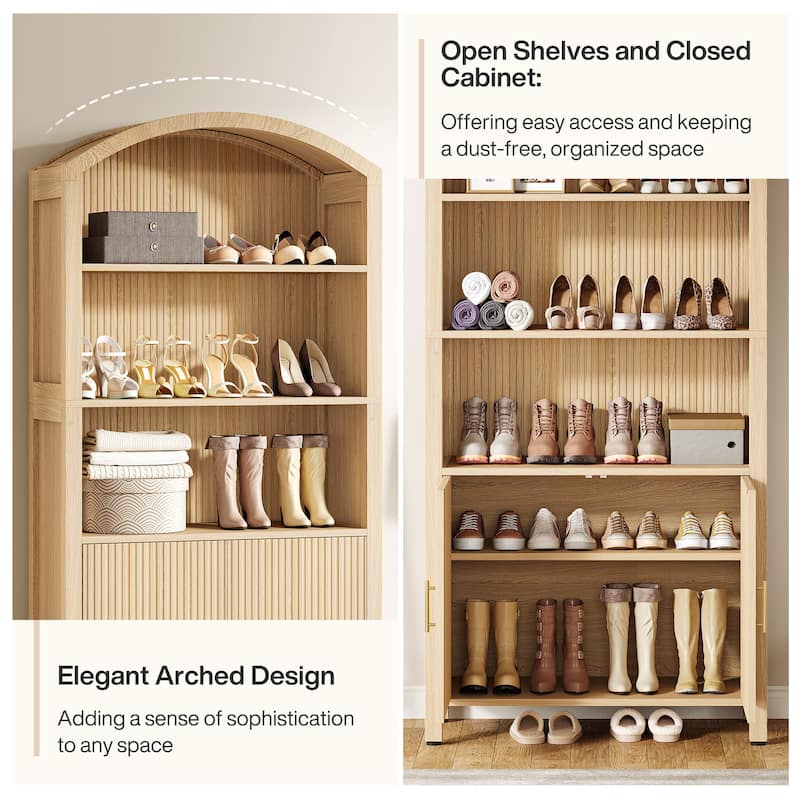 71‘’ Tall Arched 5-Tier Shoe Cabinet with Doors - Natural