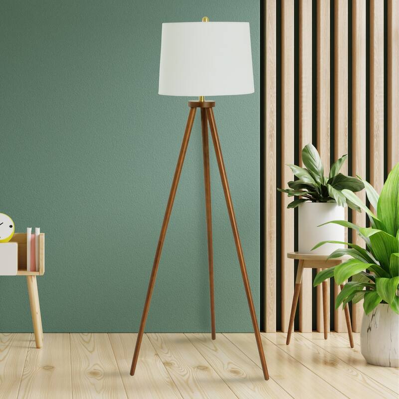 Tripod Wood Floor Lamp with Linen Shade