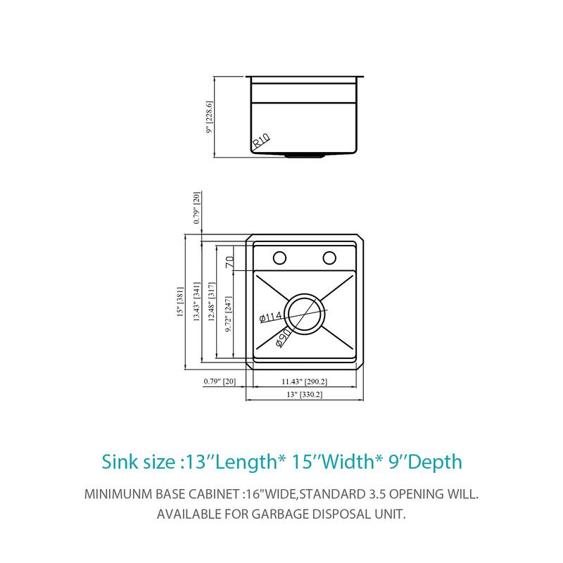 13" Undermount Workstation Bar Sink with Folding Faucet 13x15x9 inch Single Bowl 16 Gauge Stainless Steel Kitchen Sinks