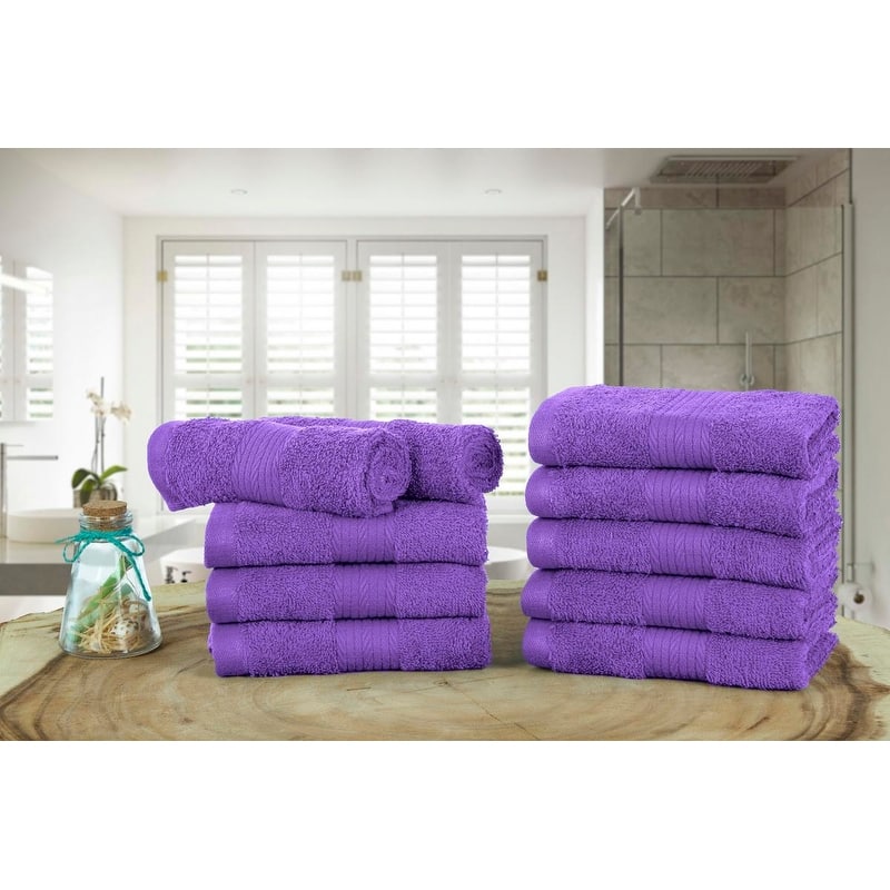 Luxurious Cotton 600GSM Soft Wash Cloths 12X12 Inch by Ample Decor - 10 Pcs - Purple