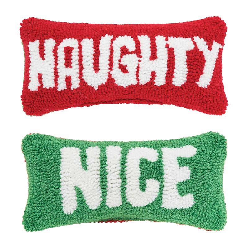Naughty And Nice Hooked Throw Pillow