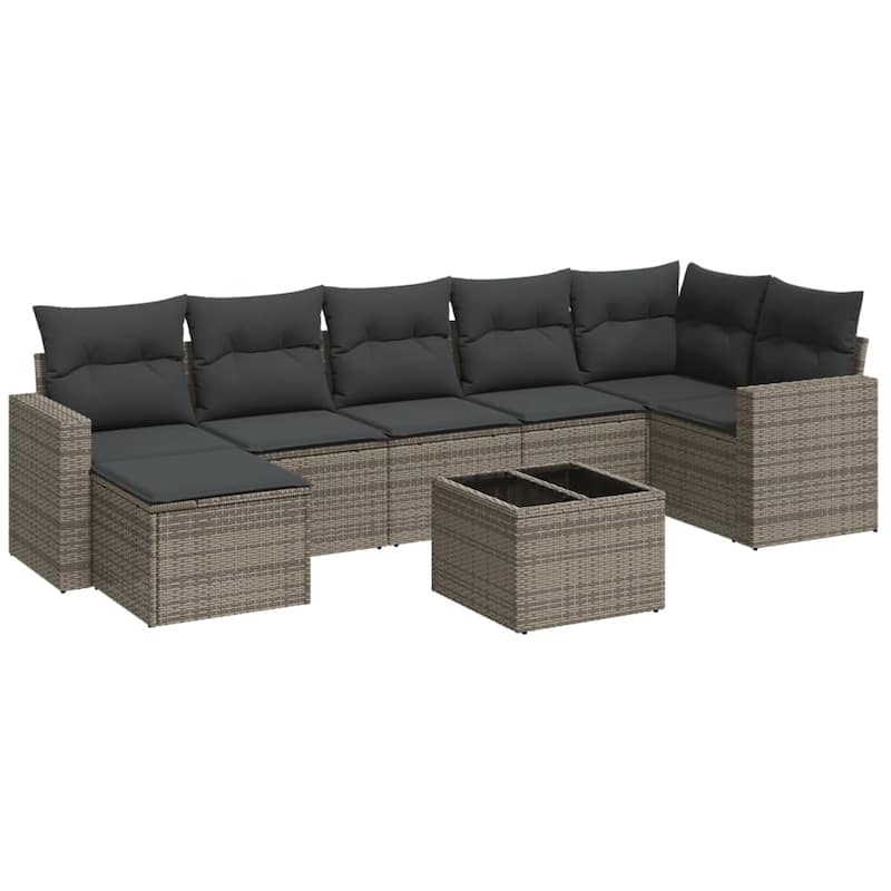 vidaXL Garden Sofa Set Grey PE rattan, powder-coated steel, tempered glass - 21.7 x 21.7 x 14.6