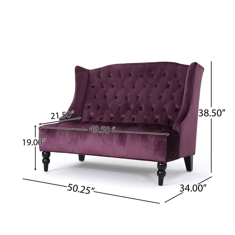 50.25" Velvet Button Tufted High Wingback Loveseat Sofa with Wood Legs for Living Room
