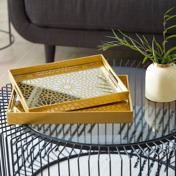 slide 1 of 10, Gold Polypropylene Glam Tray (Set of 2) - S/2 16", 14"W