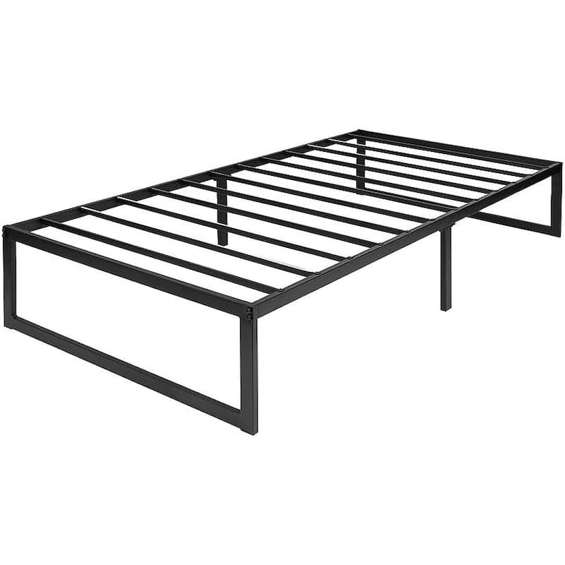 Heavy Duty 14 Inch Black Metal Bed Frame with Storage Clearance - Twin