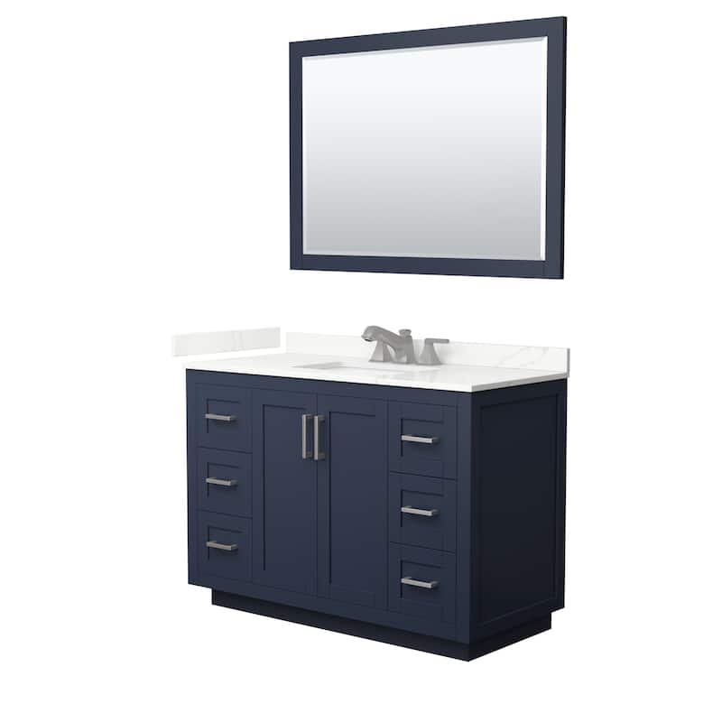 Miranda 48-inch Single Vanity, Quartz Top, 46-inch Mirror - Dark Blue, Nickel Trim, Giotto Quartz Top