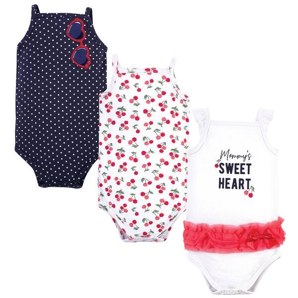 slide 1 of 1, Little Treasure Baby Girl Cotton Bodysuits 3pk, Cherries 0-3 Months - Cherries