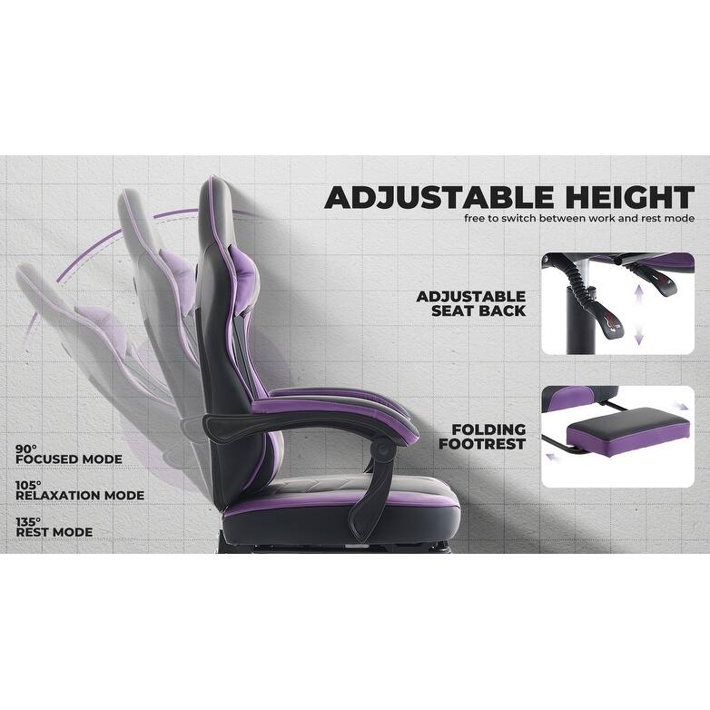 Gaming Chair, Ergonomic Computer Chair with Footrest and Massage Lumbar Support, Height Adjustable Swivel Video Game Chair