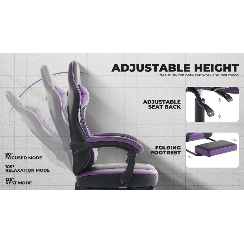 Leather Gaming Chair with Footrest, Massage Lumbar Support and 300lb Capacity