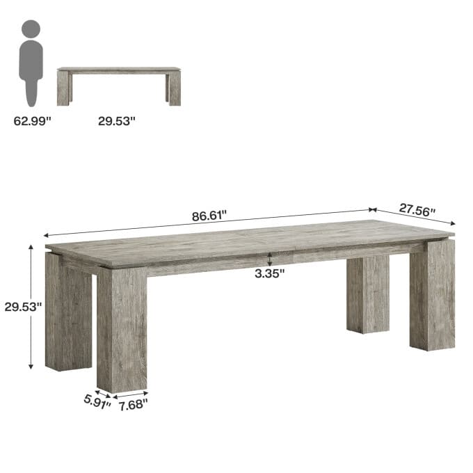 86-Inch Wood Dining Table, Industrial Modern Kitchen Table