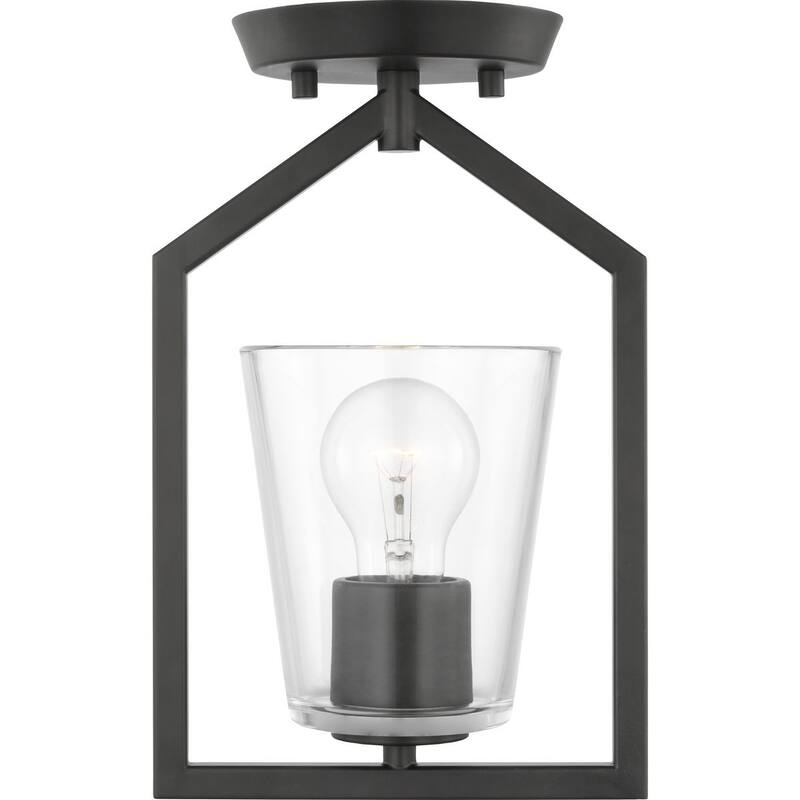 Vertex Collection One-Light Matte Black Clear Glass Contemporary Semi-Flush Mount with - 7.37 in x 5 in x 11.62 in