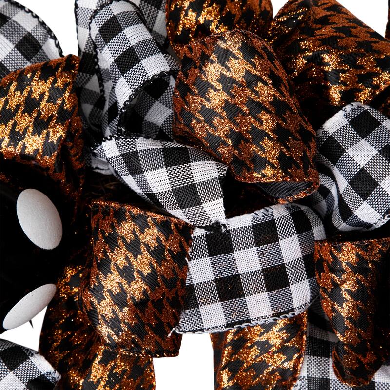 Witch with Bows and Ornaments Halloween Wreath - 24" - Orange and Black - Unlit