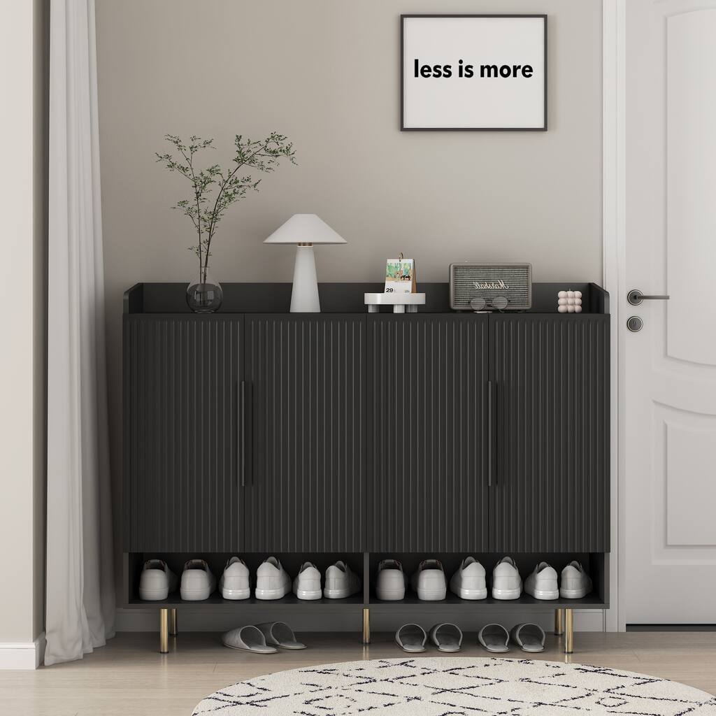 Modern 4-Door Shoe Cabinet, Large Entryway Storage Organizer with Adjustable Shelves in Black