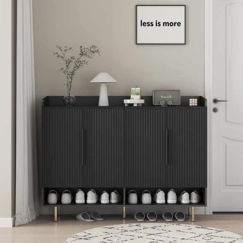 Modern 4-Door Shoe Cabinet, Large Entryway Storage Organizer with Adjustable Shelves in Black