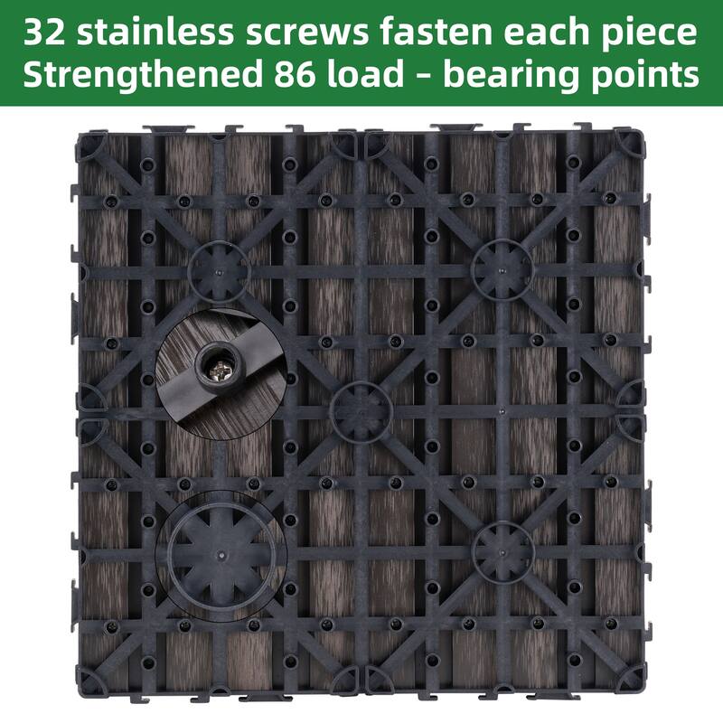 9 PCS heavy-duty & recyclable Wood-Plastic Interlocking Deck Tiles 11.8" x 11.8"- Waterproof Outdoor and Indoor Flooring