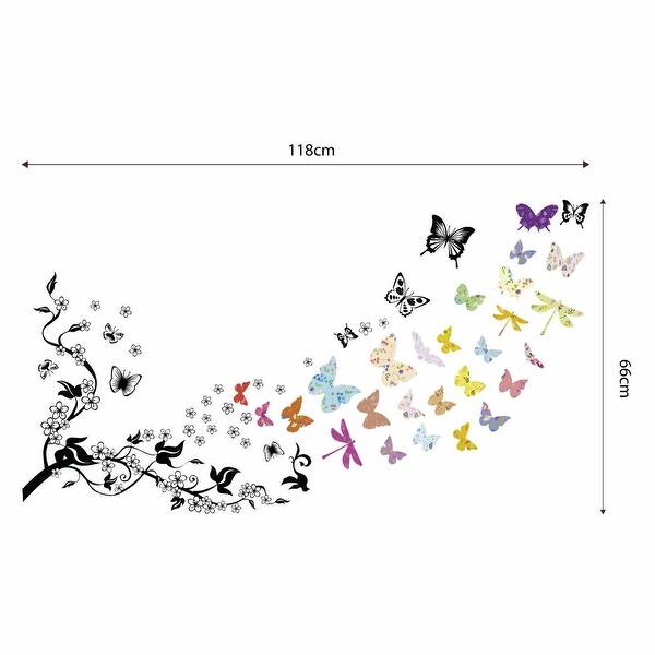 dimension image slide 1 of 2, Walplus Colorful Floral Butterfly Vine Kids Wall Stickers Nursery Décor