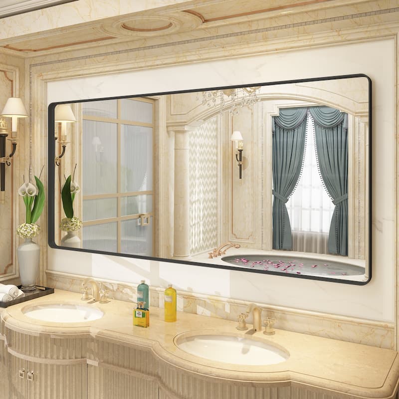Bathroom Vanity Mirror with Aluminum Alloy Framed, Tempered Glass, Wall Mounted - 72x36