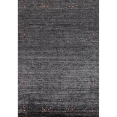 Gabbeh Oriental Area Rug Handmade Tribal Grey Silk Carpet - 8'11" x 11'11"