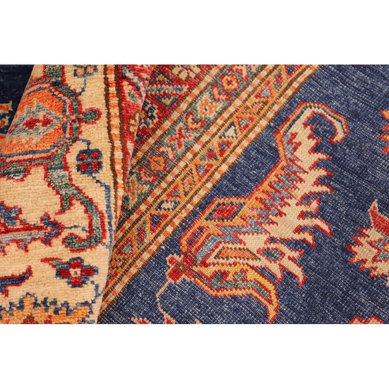 Super Kazak Sammie Blue/Beige Wool Rug (7'11 x 11'2) - 7'11" x 11'2"