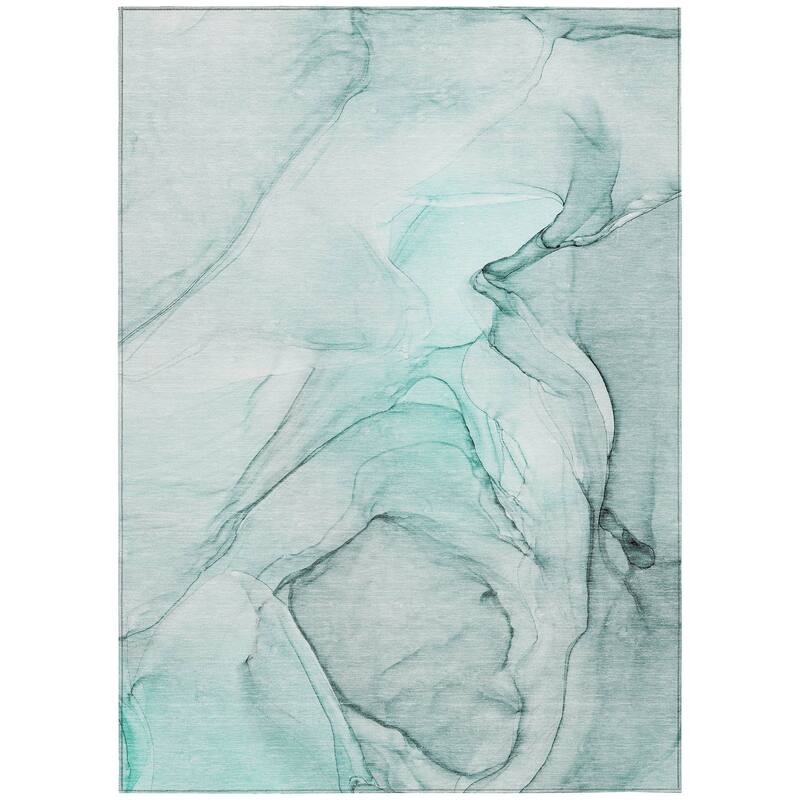 HomeRoots 3' X 5' Teal Abstract Washable Non Skid Indoor Outdoor Area Rug - 3' x 5'