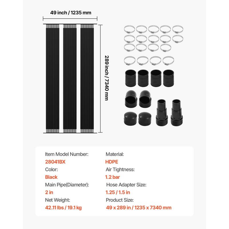 Black HDPE Solar Pool Heater Panels for Above Ground Inground Rectangular Pools and Warmer Swimming